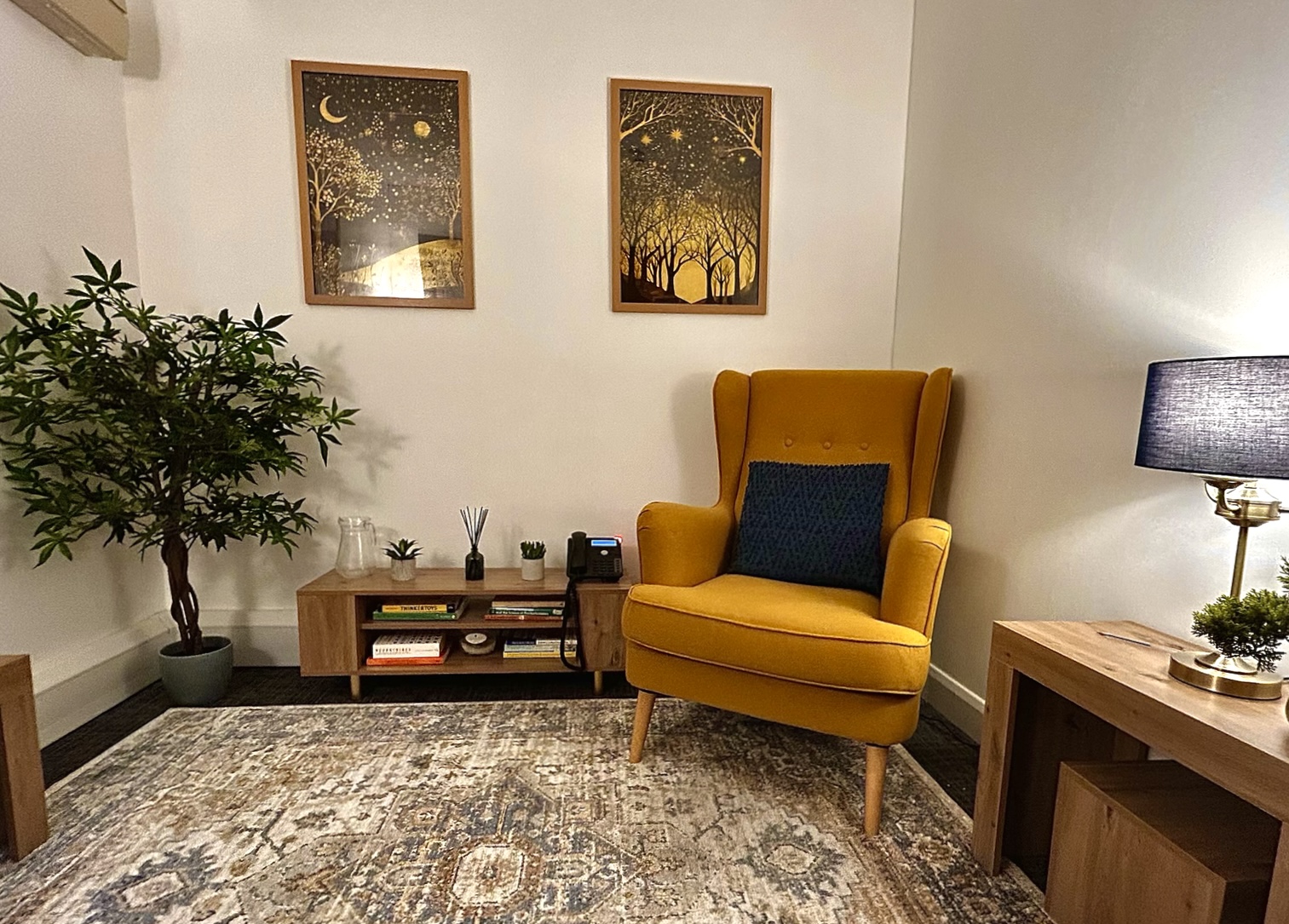 Therapy room at Leamington Psychology — a calm, comfortable space for sessions